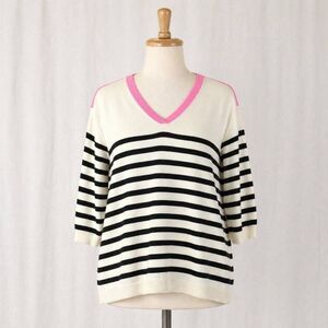 Talbots Striped Sweater Medium Pink Trim Cotton
